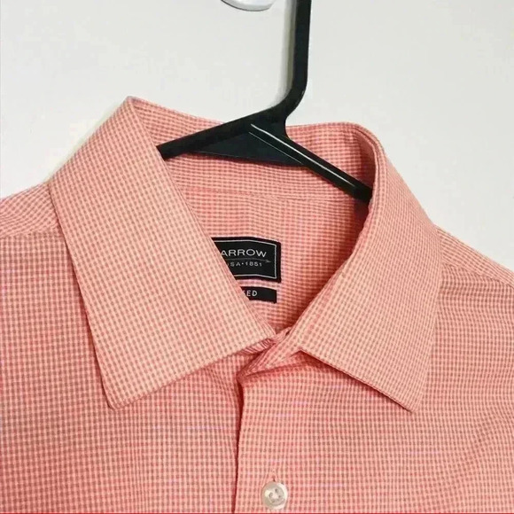 ARROW BUTTON DOWN PEACH GINGHAM LONG SLEEVE DRESS SHIRT MENS NECK SIZE 15 $34 - Picture 5 of 6